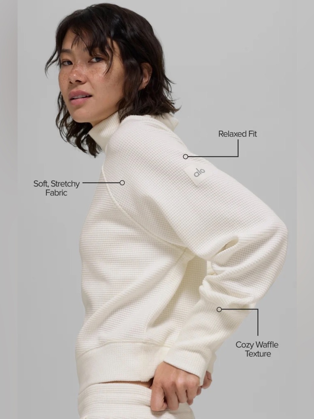 Alo Waffle Weekend Escape Mock Neck Long Sleeve - M